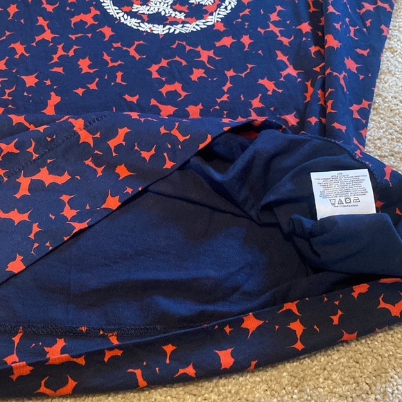 Tory Burch Logo Pima Cotton Scoop Neck S/S Floral T-Shirt Navy Red White SMALL - Picture 8 of 9